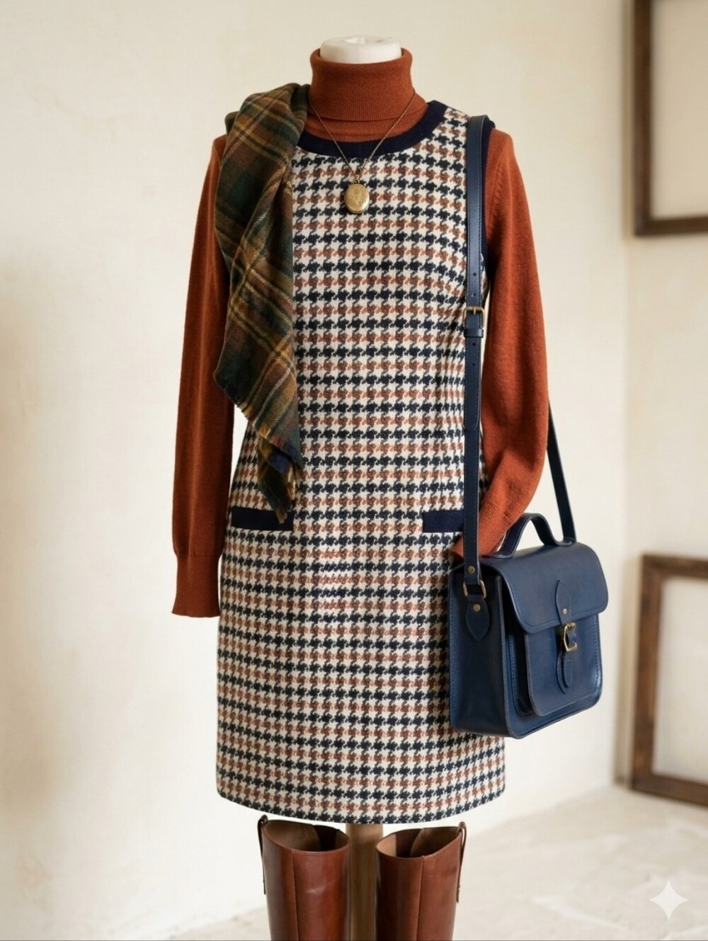 Vintage Boden Sleeveless Houndstooth Shift Dress